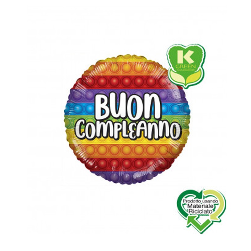 Palloncino foil Buon Compleanno Arcobaleno Pop It K-Green 18 1pz - 6580004-01