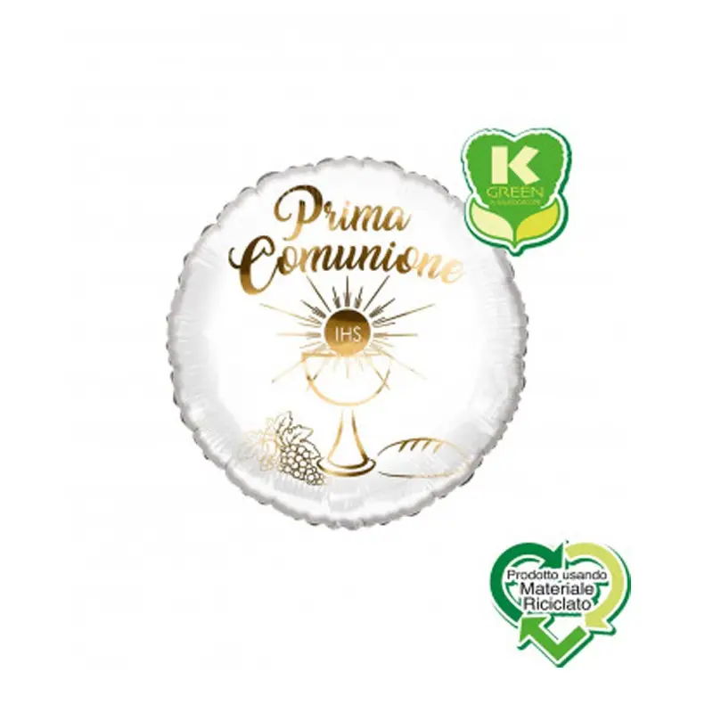 Palloncino foil Prima Comunione Bianco Tondo K-Green 18 1pz 6580059-01