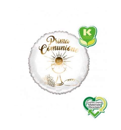 Palloncino foil Prima Comunione Bianco Tondo K-Green 18 1pz 6580059-01