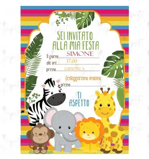 Inviti animali della giungla personalizzabili – 20 pz