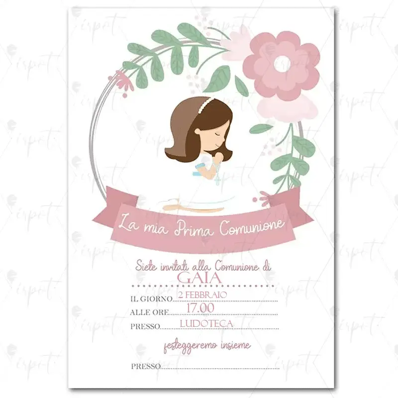 Inviti Prima Comunione bambina rosa personalizzati - 20 pz