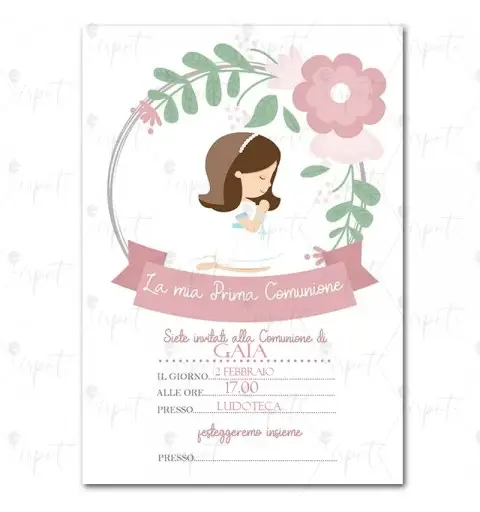 Inviti Prima Comunione bambina rosa personalizzati - 20 pz