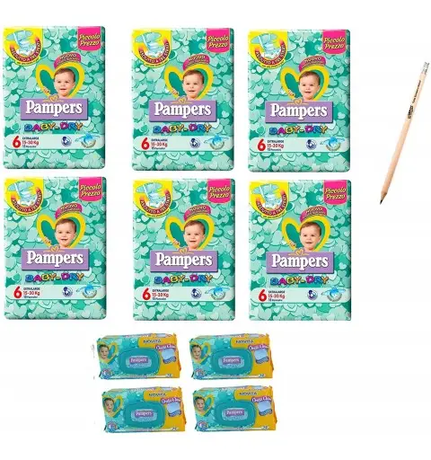 6 pacchi di pannolini Pampers 6 taglia con 4 confezioni di salviette