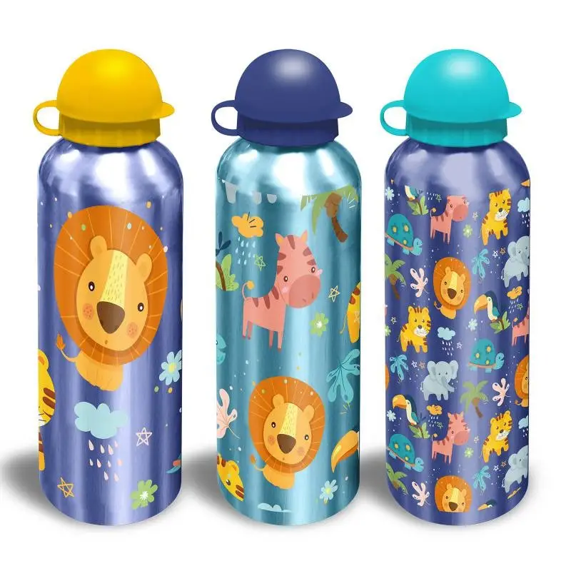 Borraccia il Alluminio Animali della Giungla Grafiche Assortite 500 ML - KL11050
