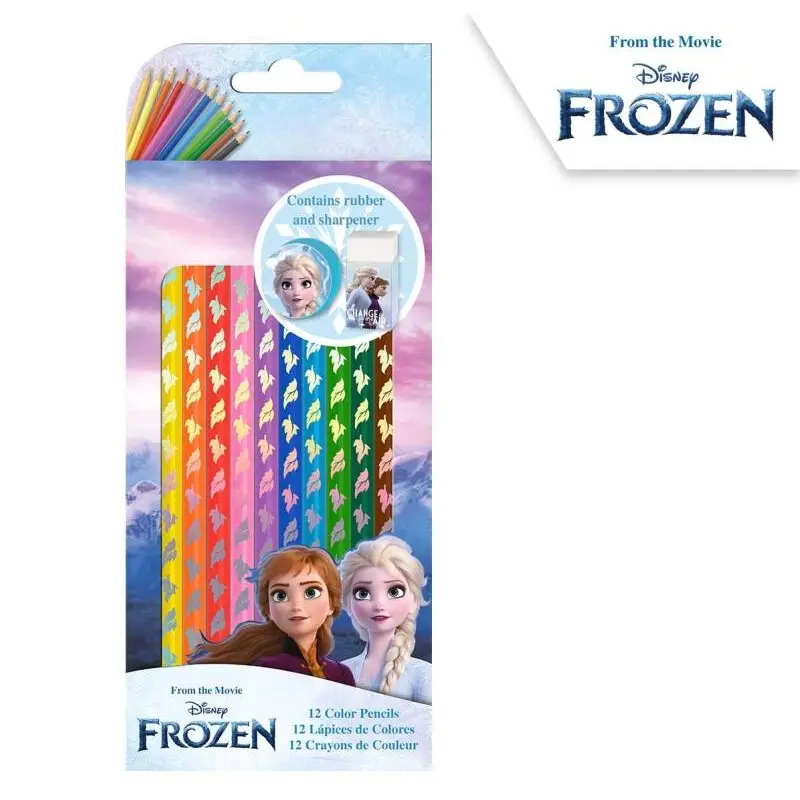 Set 12 Pastelli Colorati Frozen con temperamatite e gomma WD21836