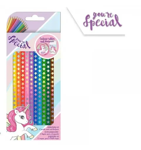 Set 12 Pastelli Colorati Unicorno You Are Special con temperamatite e gomma KL11081