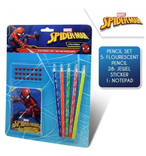 Set Stickers con Cancelleria Fluo Spiderman MV15325