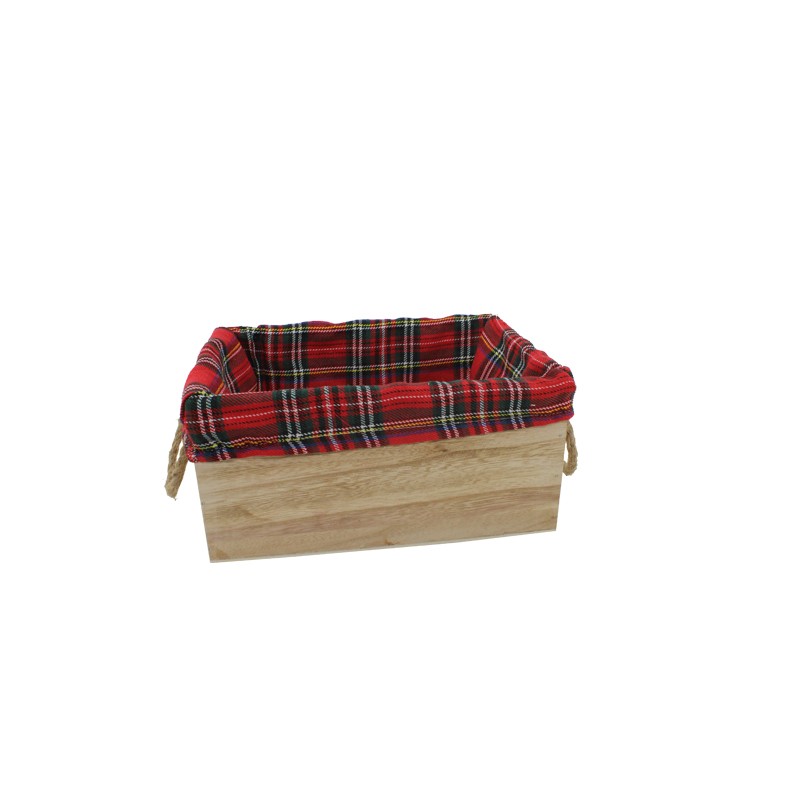 cassetta di legno naturale con tessuto scozzese
