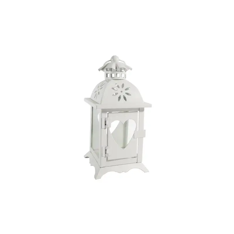 lanterna bianca in metallo con cuore 10x10x21cm 7595