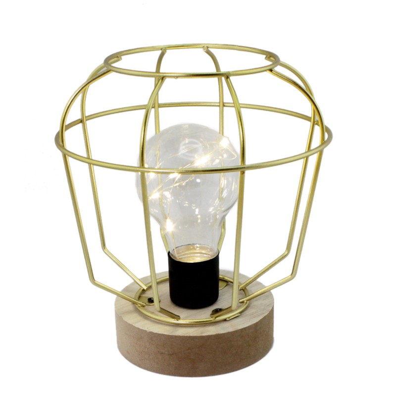 lanterna in legno e metallo oro con luce 1164 - 45x30x35cm