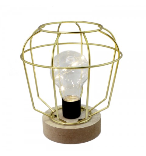 lanterna in legno e metallo oro con luce 1164 - 45x30x35cm