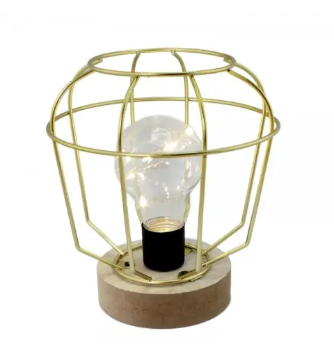 lanterna in legno e metallo oro con luce 1164 - 45x30x35cm
