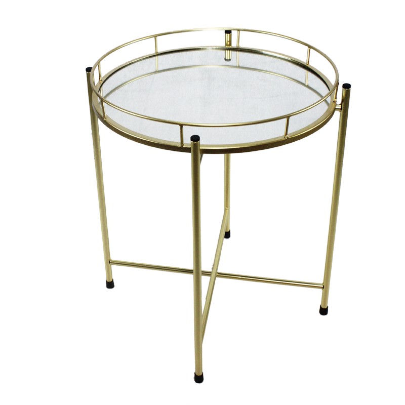 Tavolino in metallo oro con Specchio 1201 - 41,5 x 41,5 x 47cm