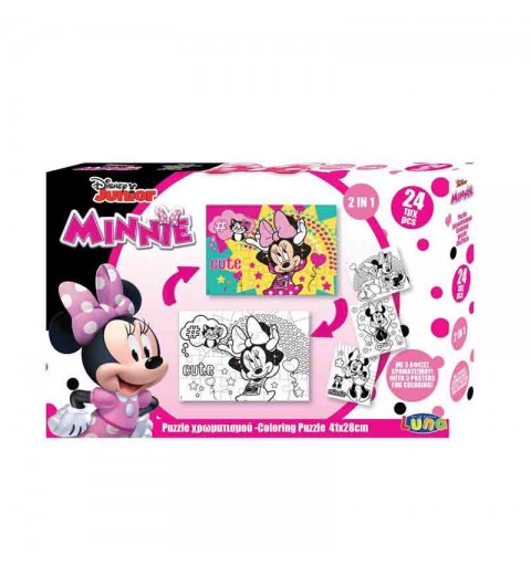 Puzzle 2 In 1 Gioca E Colora Minnie 24 Pz Con 3 Poster Da Colorare 41x28cm DK562602