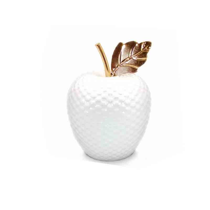 mela decorativa bianca con foglia oro 19 cm 90811