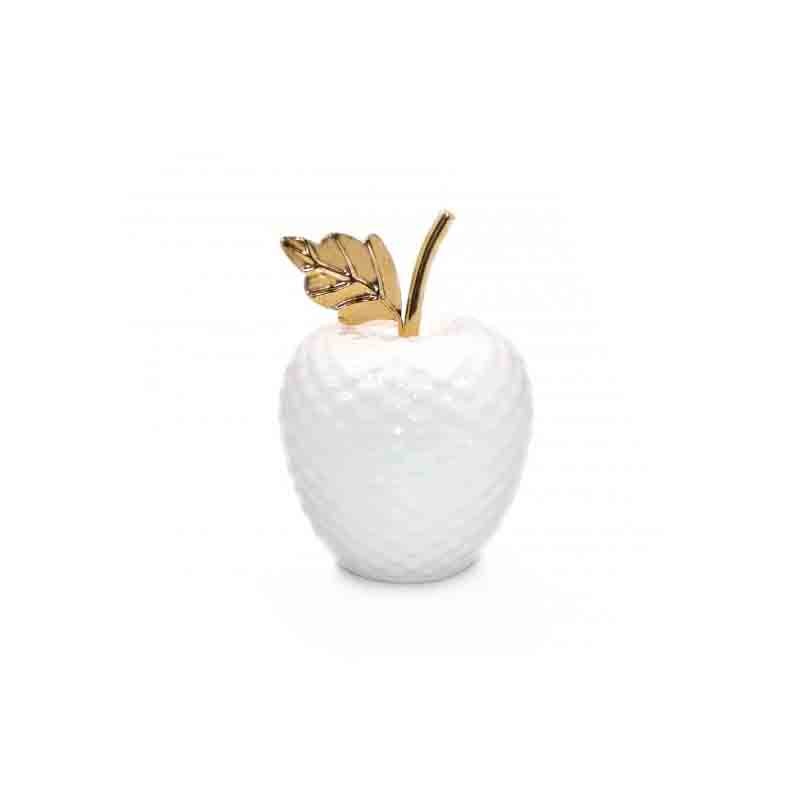 mela decorativa in ceramica bianca foglia oro 12 cm 90813