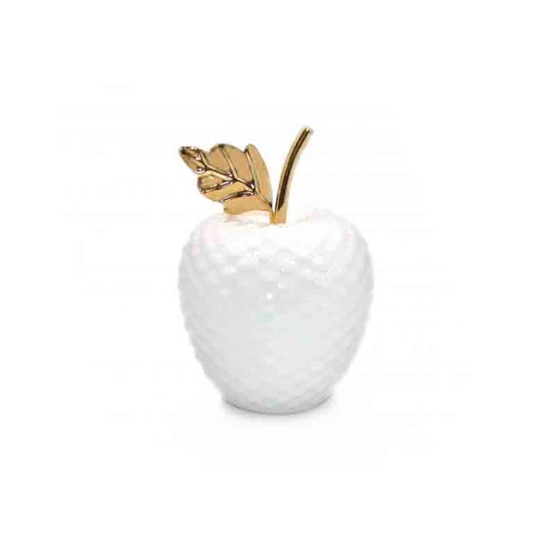 mela decorativa in ceramica bianca foglia oro 14 cm 90812