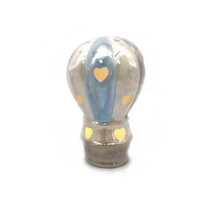 mongolfiera in ceramica celeste con luce 13 cm BA21109B