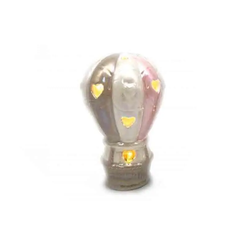 mongolfiera in ceramica rosa con luce 13 cm BA21109P