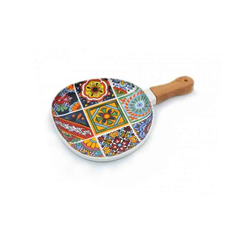 Paletta Vassoio in Porcellana con Manico in Legno maioliche 19 cm Y2415A