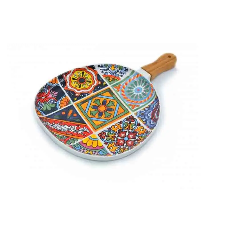 Paletta Vassoio in Porcellana con Manico in Legno maioliche 24 cm Y2416A