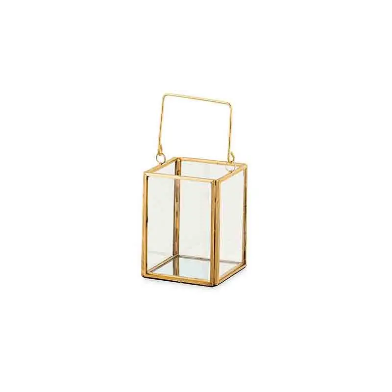 lanterna metallo oro con manico 70 x 70 x 90 mm 28826