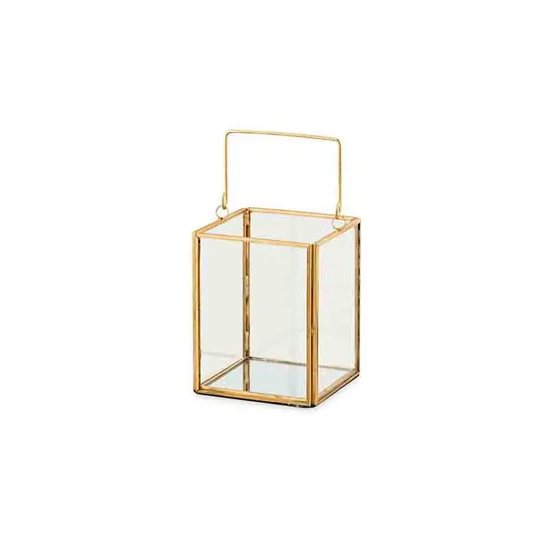 lanterna metallo oro con manico 90 x 90 x 110 mm 28827
