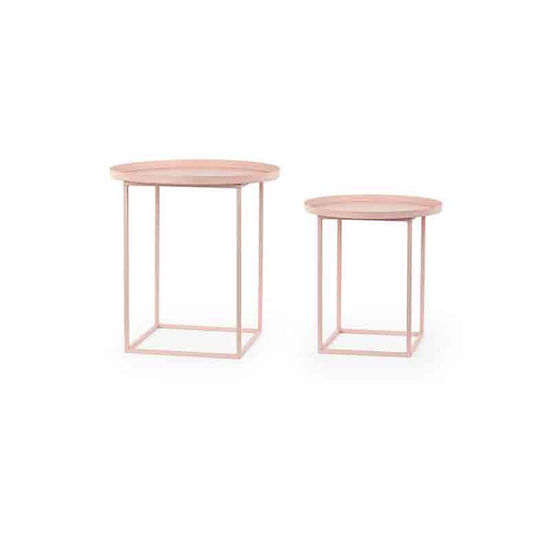 set 2 tavolini in metallo rosa con magnete 29077 : ø 400 x h 410/ø 500 x h 500 mm