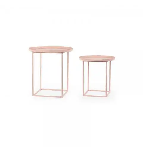 set 2 tavolini in metallo rosa con magnete 29077 : ø 400 x h 410/ø 500 x h 500 mm