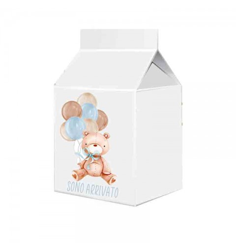 Scatolina in cartoncino milk sono arrivato orsetto celeste 5,5 cm  x 6 m