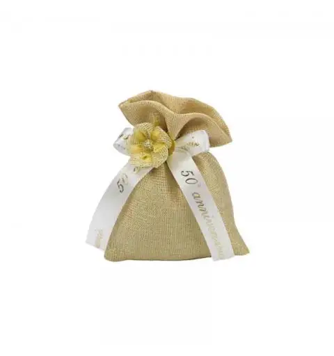 10 sacchetti laminati in stoffa oro A2627-ORO (decorazioni escluse)
