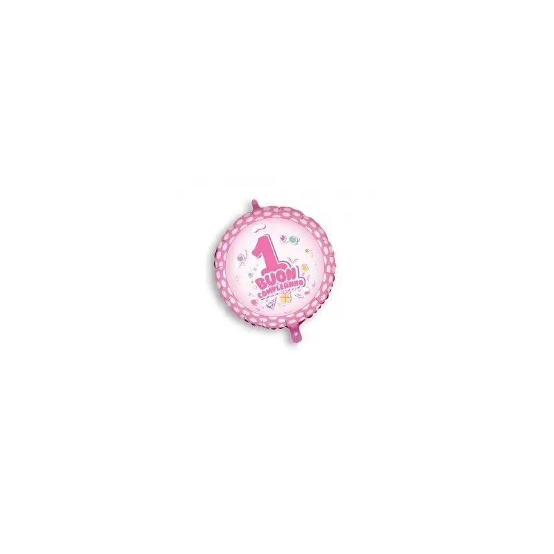 PALLONCINO MYLAR BUON PRIMO COMPLEANNO POIS ROSA MEM23