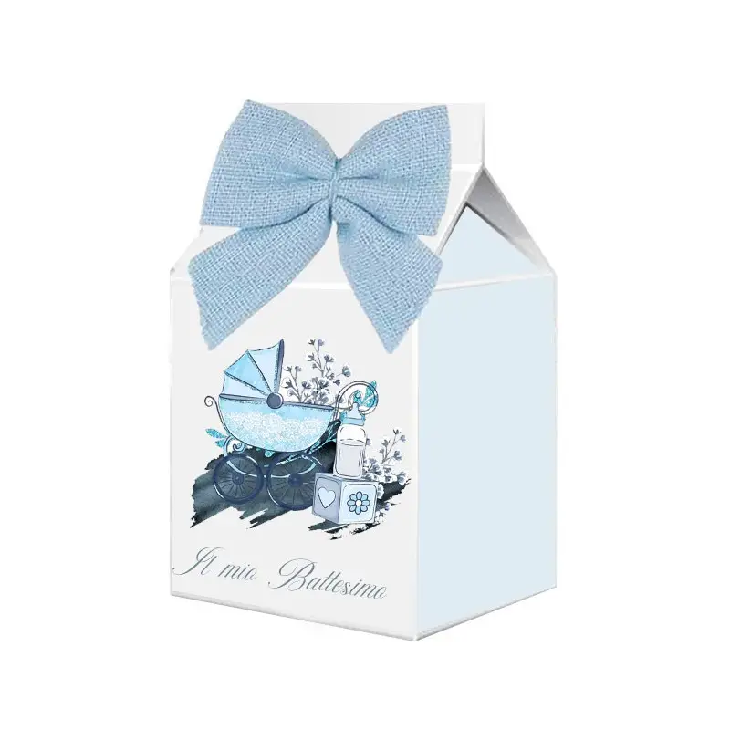 Scatoline Milk con Fiocco - Il Mio Battesimo Carrozzina Celeste 24pz