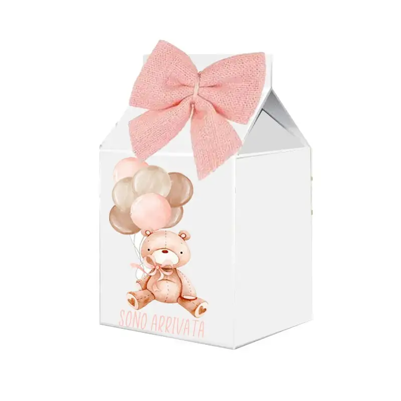 Scatoline Milk con fiocco Sono Arrivata Orsetta Rosa con Palloncini