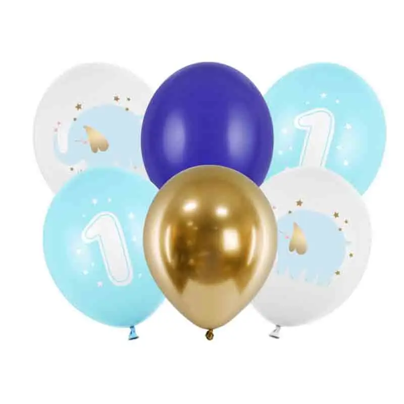 Palloncini 30 cm 1 anno celeste elefantino mix di colori 6 pz. SB14P-322-001J-6