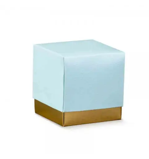 Scatolina in cartoncino teso lino cipria azzurro / oro 17360 50 x 50 x 50 mm
