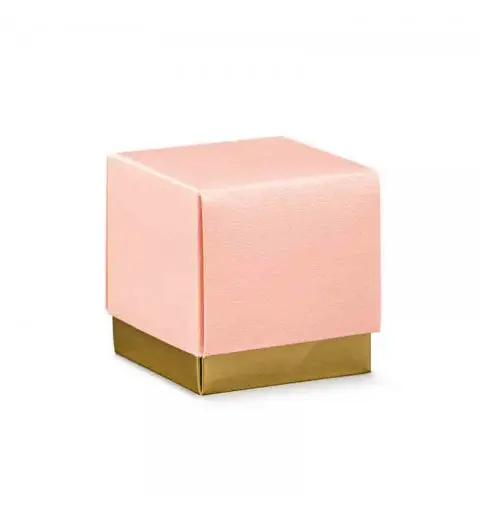 Scatolina in cartoncino teso lino cipria rosa / oro 17369 50 x 50 x 50 mm