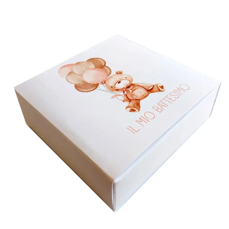Box degustazione confetti battesimo orsetta rosa con palloncini