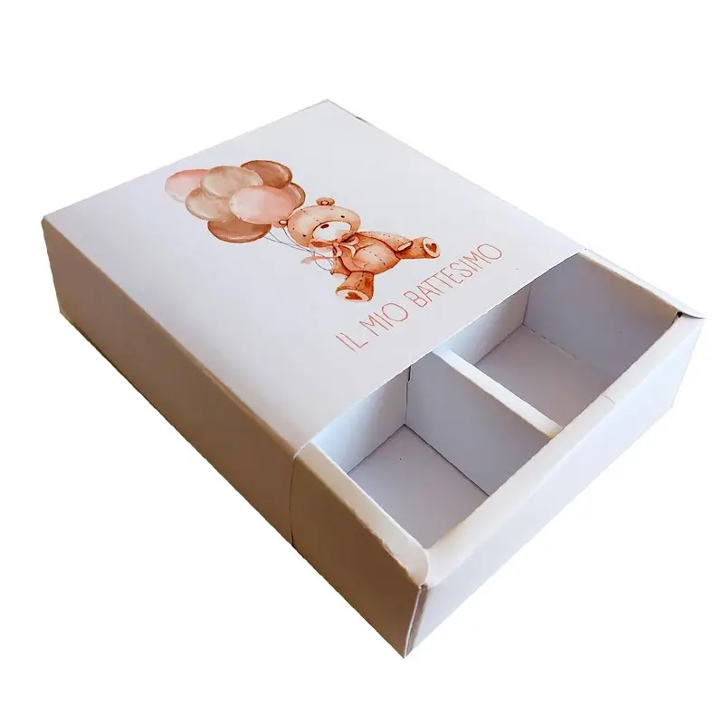 Box degustazione confetti battesimo orsetta rosa con palloncini