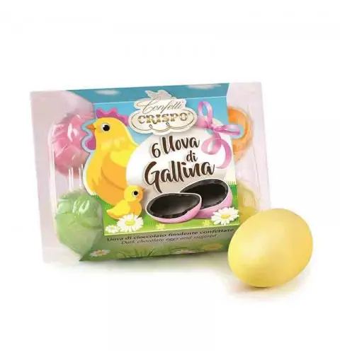 Confezione da 6 uova confettate di cioccolato extra fondente crispo 210gr in blister