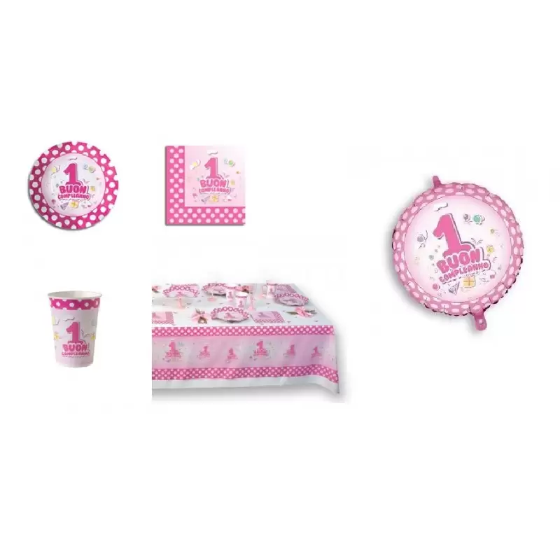 KIT N.10  PRIMO COMPLEANNO BAMBINO POIS CELESTE + PALLONCINO FOIL