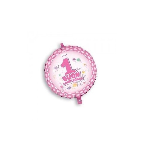 KIT N.10  PRIMO COMPLEANNO BAMBINA POIS ROSA + PALLONCINO FOIL