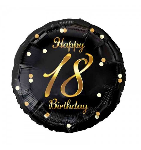 Palloncino foil Happy 18 Birthday 18 anni nero / oro FG-O18C