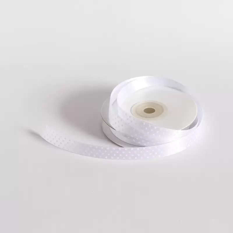 2 ROTOLI NASTRINO DOPPIO RASO CELESTE POIS BIANCHI 1,5 CM X 25 METRI