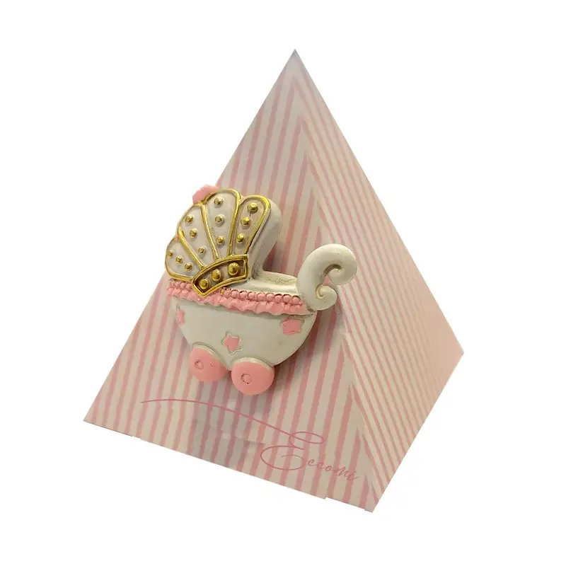 Bomboniere Nascita con scatoline Piramide e Magnete Carrozzina Rosa
