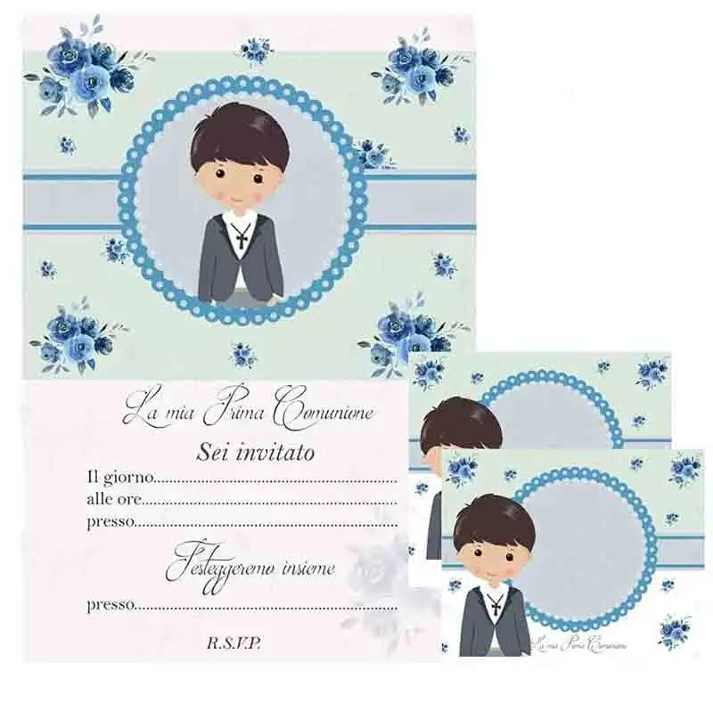 20 inviti e 40 segnaposto Prima Comunione bambino floral