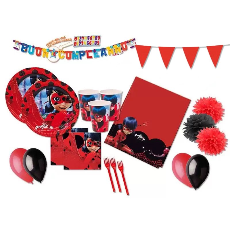 Multicolore Lady Bug Procos 10133993 Miraculous Set per Festa di Compleanno per Bambini Cat Noir 