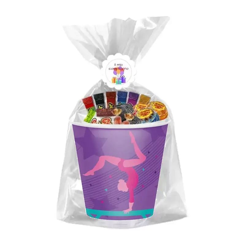 BICCHIERI GINNASTICA ARTISTICA CON DOLCETTI - 16 REGALINI FINE FESTA