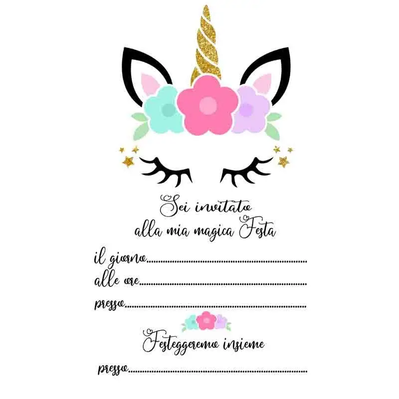 30 Inviti di cartoncino Unicorno magico