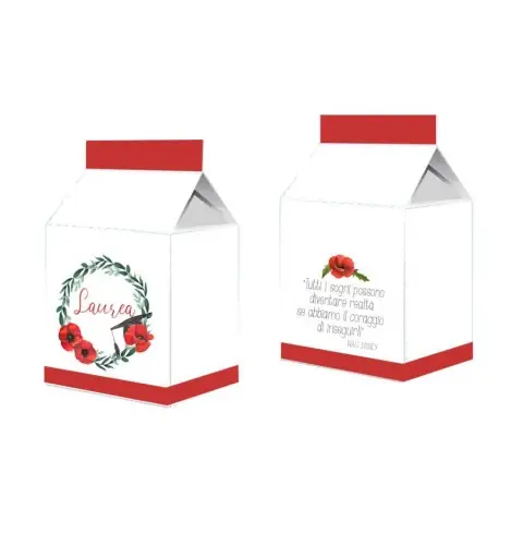 Scatolina in cartoncino milk laurea papaveri rossi 5,5 cm  x 6 cm